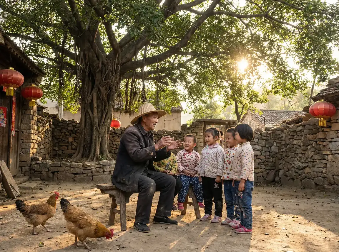 老人在大榕树下给孩子们讲故事 - 绝对控制(新版)学生时代最新章节 乡村记忆
